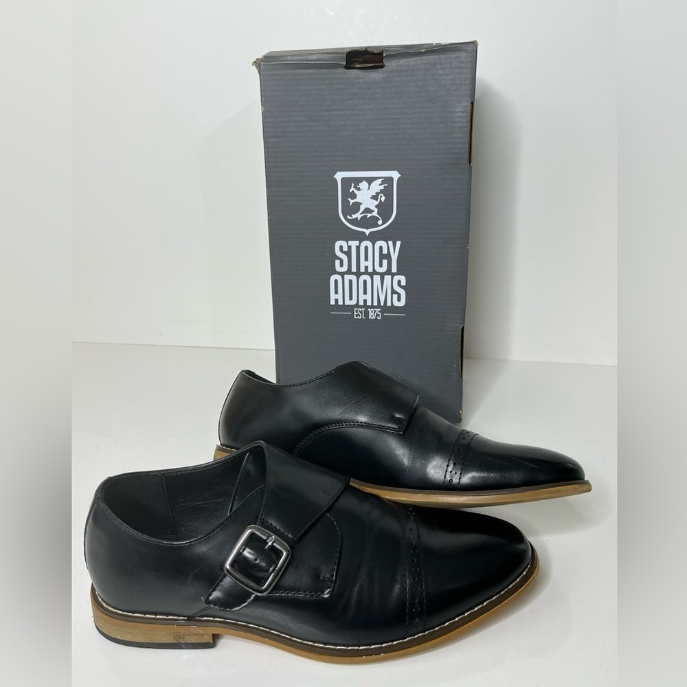 Stacy Adams Boy's Desmond Monk Strap Cap Toe Loafer‎ Black 5M Dress Shoe